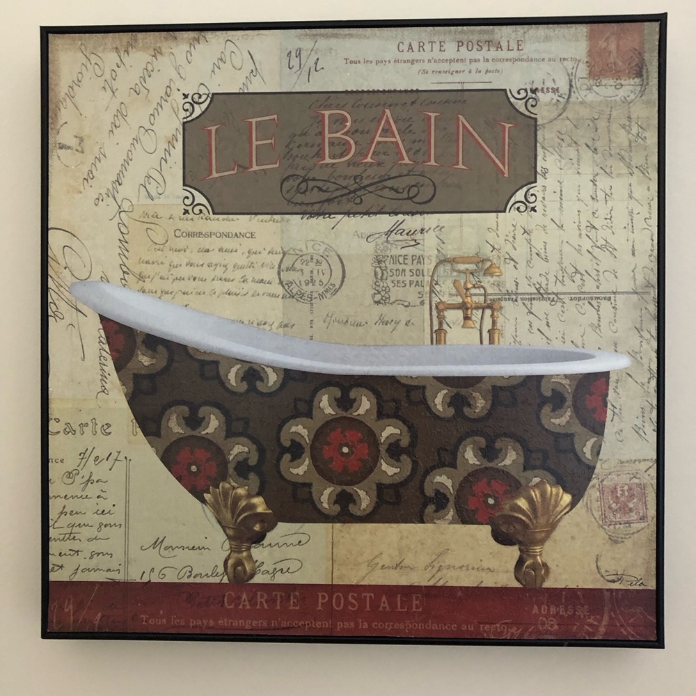 Vintage Style Bath Wall Art, ‘Le Bain’, 12”x12”x 1 1/2” depth Smoke/Pet free